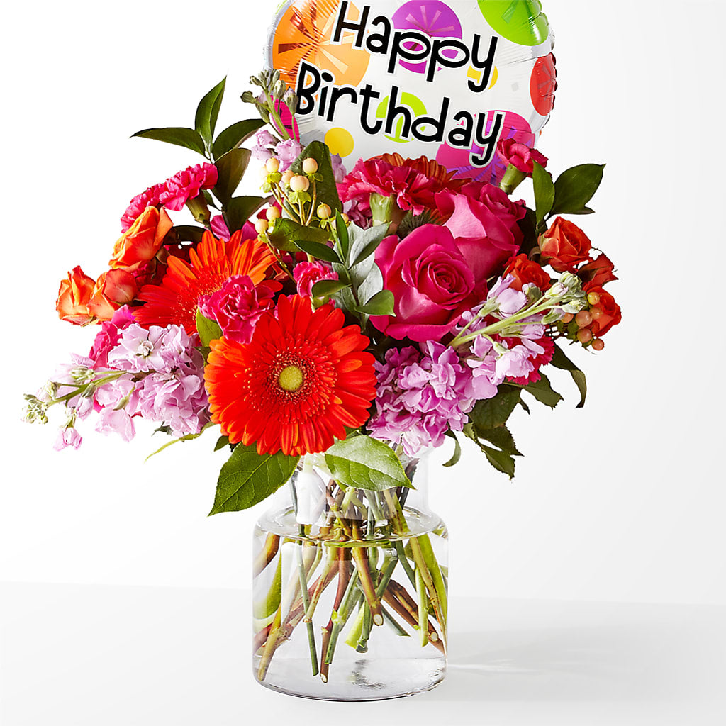 Fiesta Bouquet with Birthday Balloon – Black Orchid Florist, Santa Ana CA