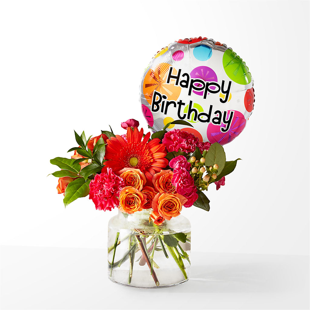 Fiesta Bouquet with Birthday Balloon – Black Orchid Florist, Santa Ana CA