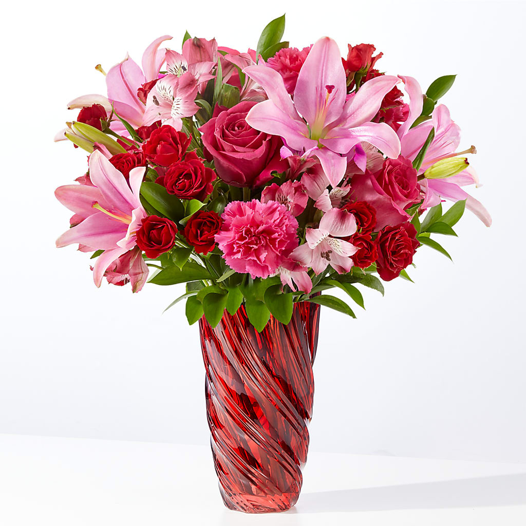 In Love Bouquet with Luxe Swirl Vase – Black Orchid Florist, Santa Ana CA