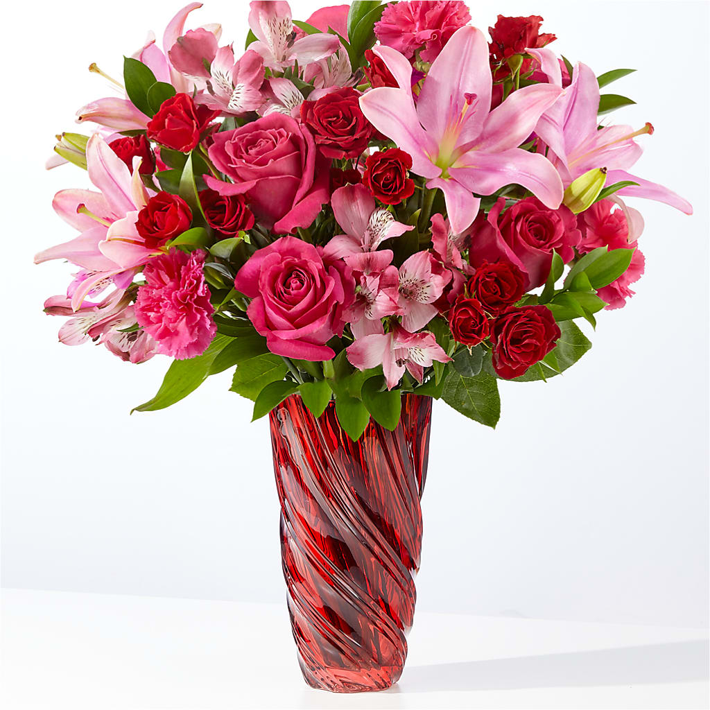 In Love Bouquet with Luxe Swirl Vase – Black Orchid Florist, Santa Ana CA