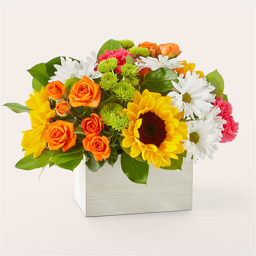 Sun-drenched Blooms Box Bouquet – Black Orchid Florist, Santa Ana CA