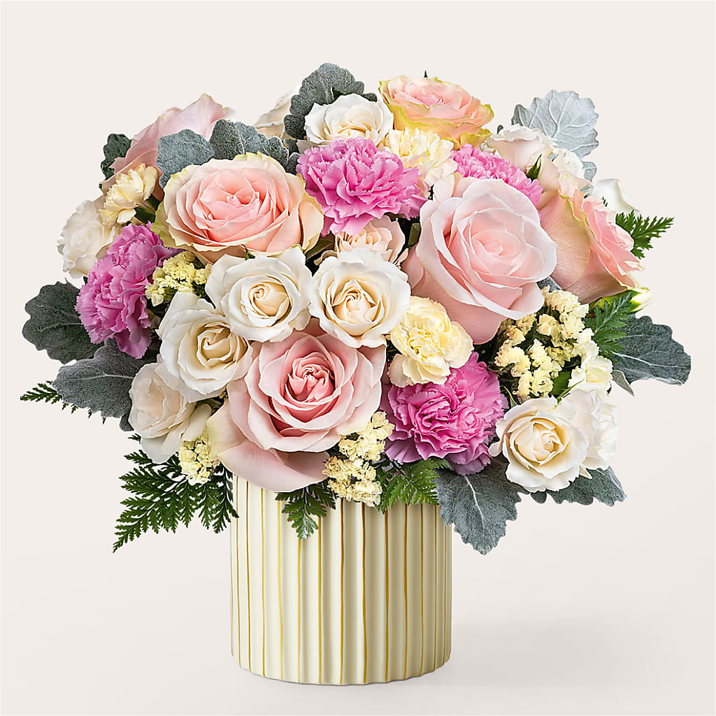 Blissful Moments Bouquet with Ivory Vase – Black Orchid Florist, Santa Ana CA