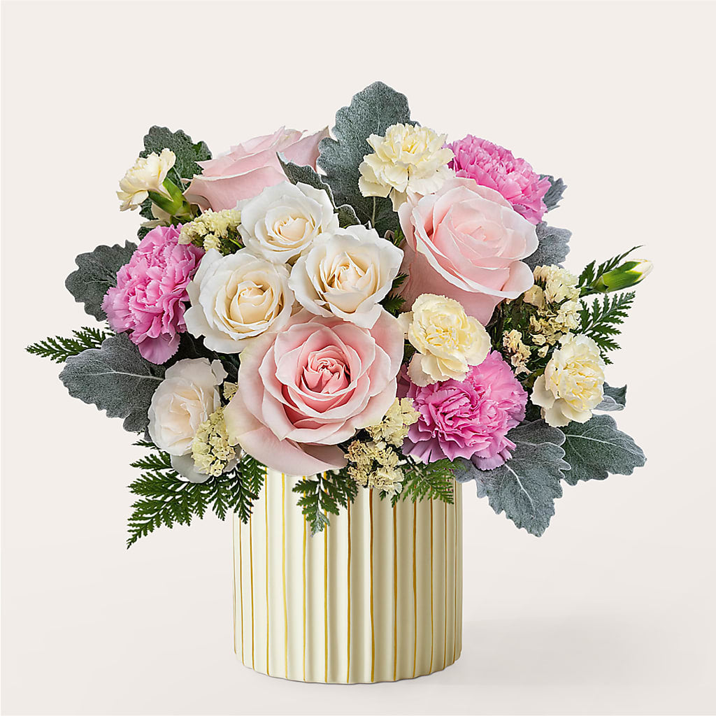 Blissful Moments Bouquet with Ivory Vase – Black Orchid Florist, Santa Ana CA