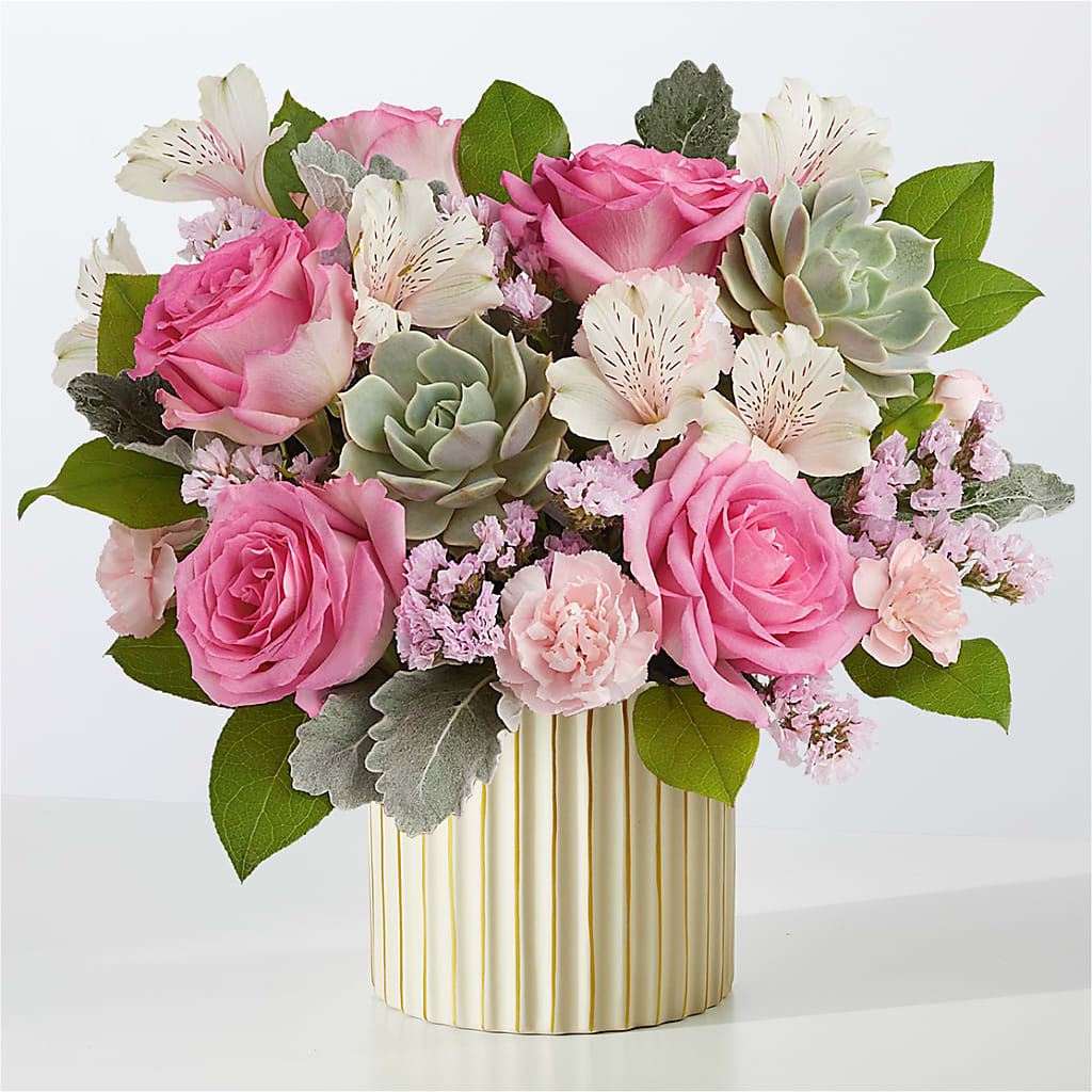 Dusty Rose Bouquet with Ivory Vase – Black Orchid Florist, Santa Ana CA