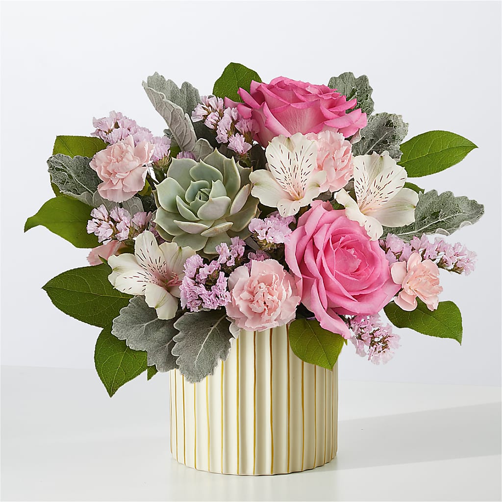 Dusty Rose Bouquet with Ivory Vase – Black Orchid Florist, Santa Ana CA