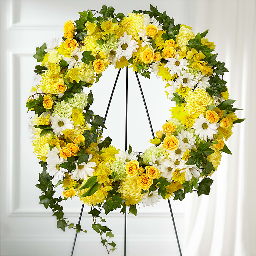 Golden Remembrance Wreath – Black Orchid Florist, Santa Ana CA