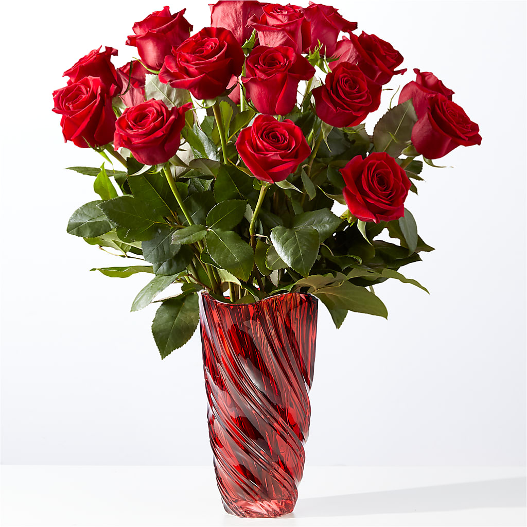 Classic Love Red Rose Bouquet with Luxe Swirl Vase – Black Orchid Florist, Santa Ana CA