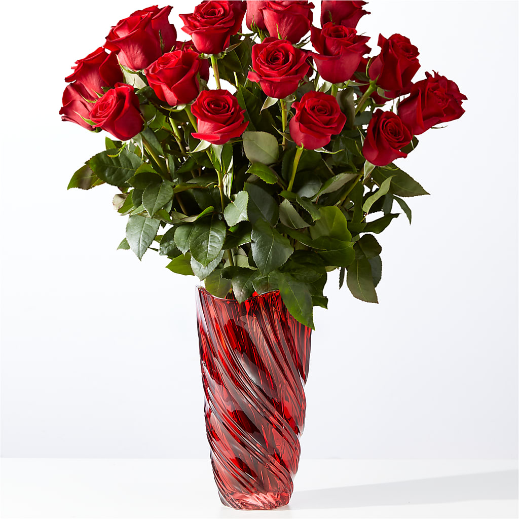 Classic Love Red Rose Bouquet with Luxe Swirl Vase – Black Orchid Florist, Santa Ana CA