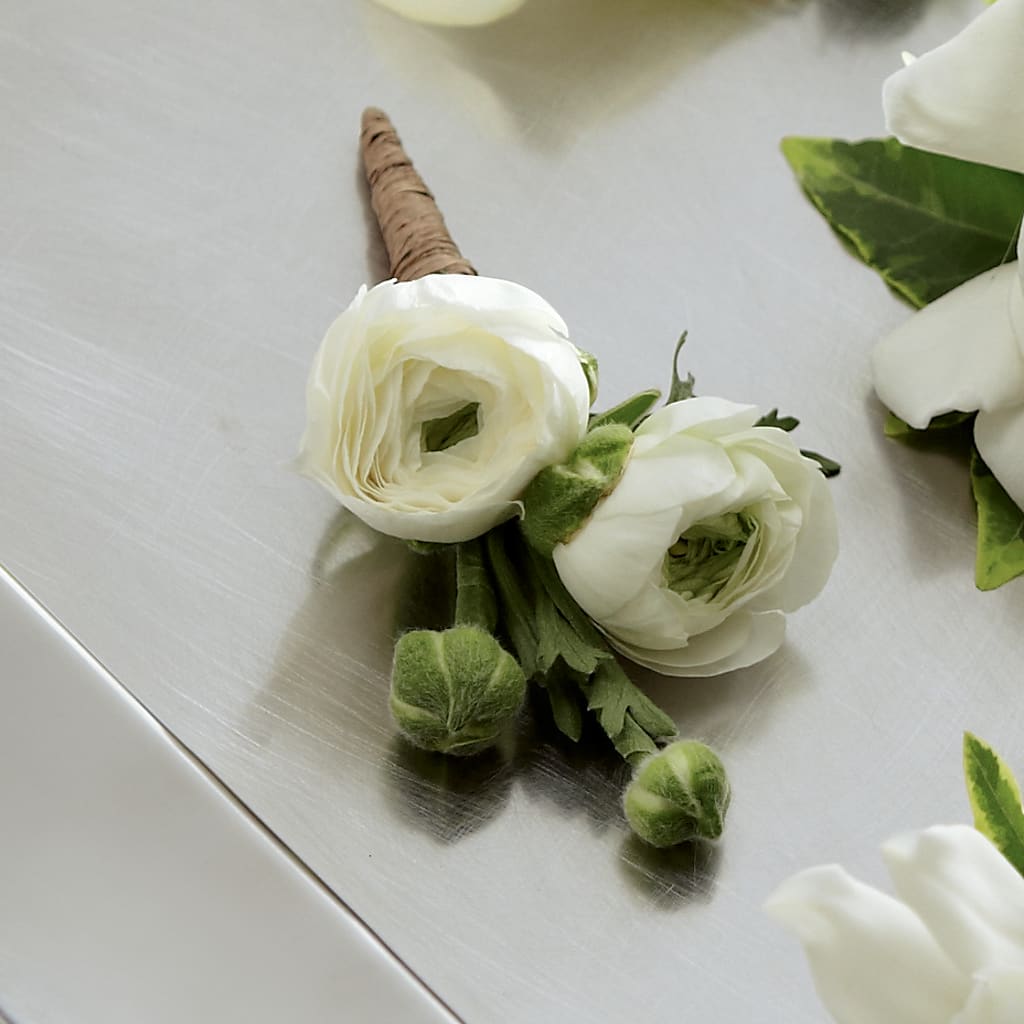 White Ranunculus Boutonniere – Black Orchid Florist, Santa Ana CA